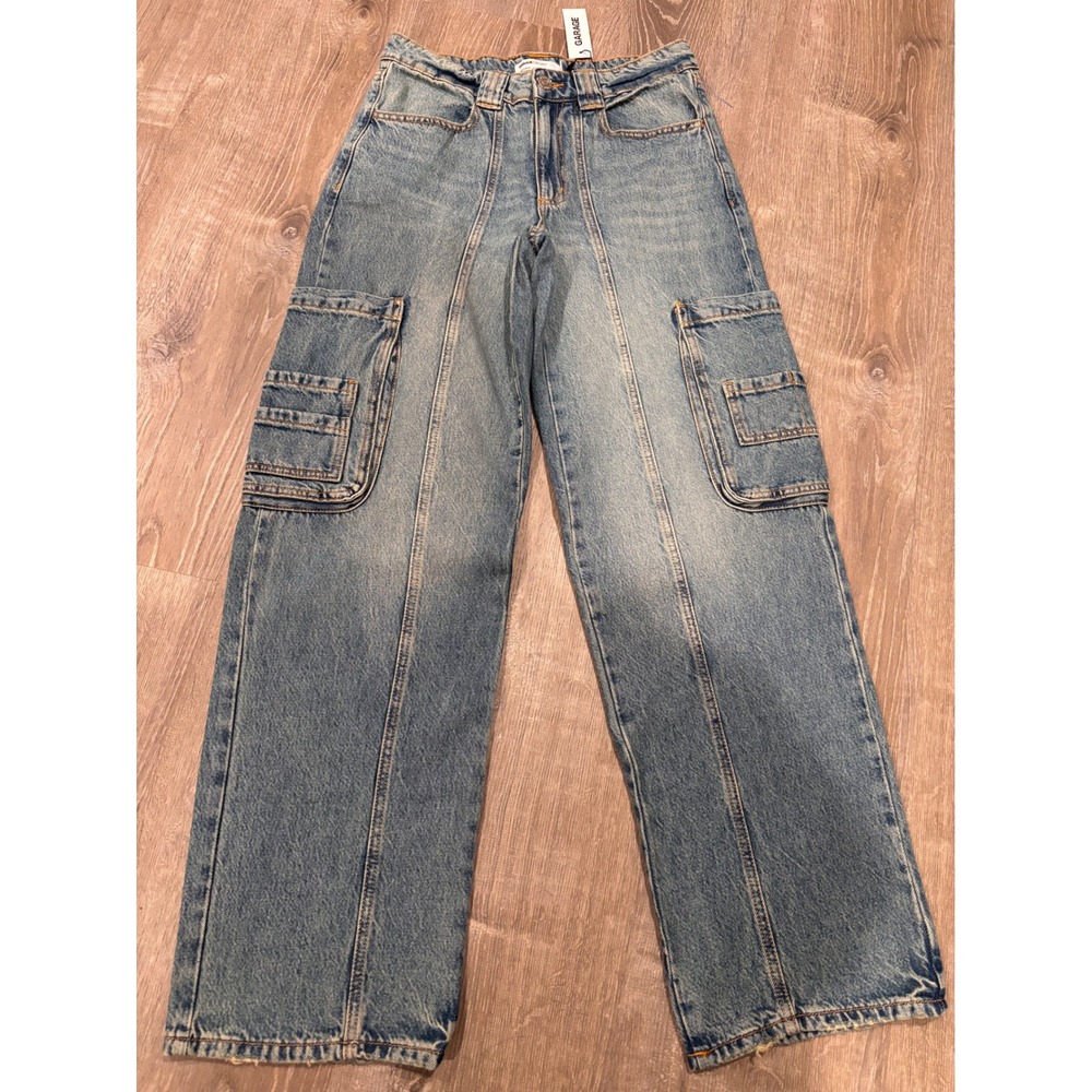 Garage‎ Denim Ample Baggy Cargo Jeans Light Wash Size 3 26 Grunge Streetwear